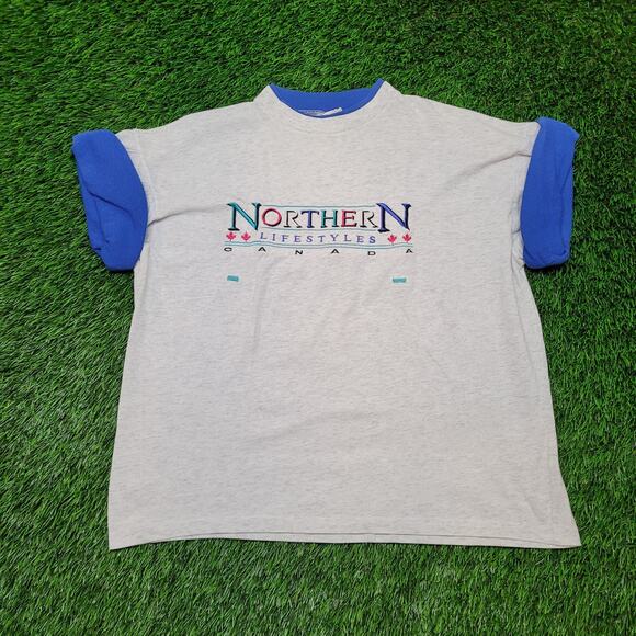 VTG 90s Cropped T-Shirt XL Boxy Fit 25" Lg Ringer Embroidered Canada 80s - Picture 1 of 5